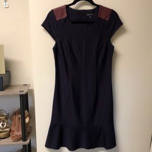 Unique navy brown striped leather accent dress 10